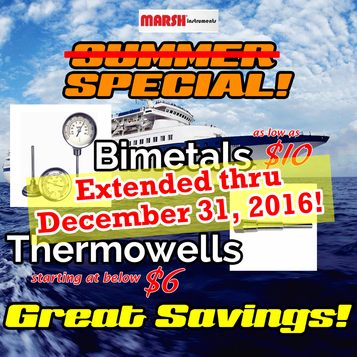 Marsh Instruments Special Pricing Extended on Bimetals and Thermowells